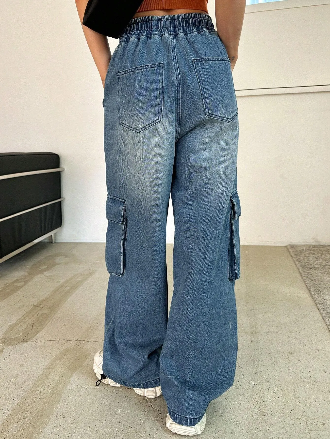 Drawstring Flap Pocket Side Cargo Pants