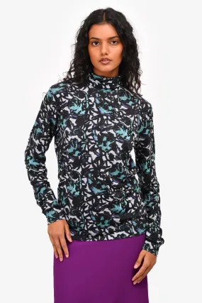 Dries Van Noten Teal Printed Turtleneck Top Size L