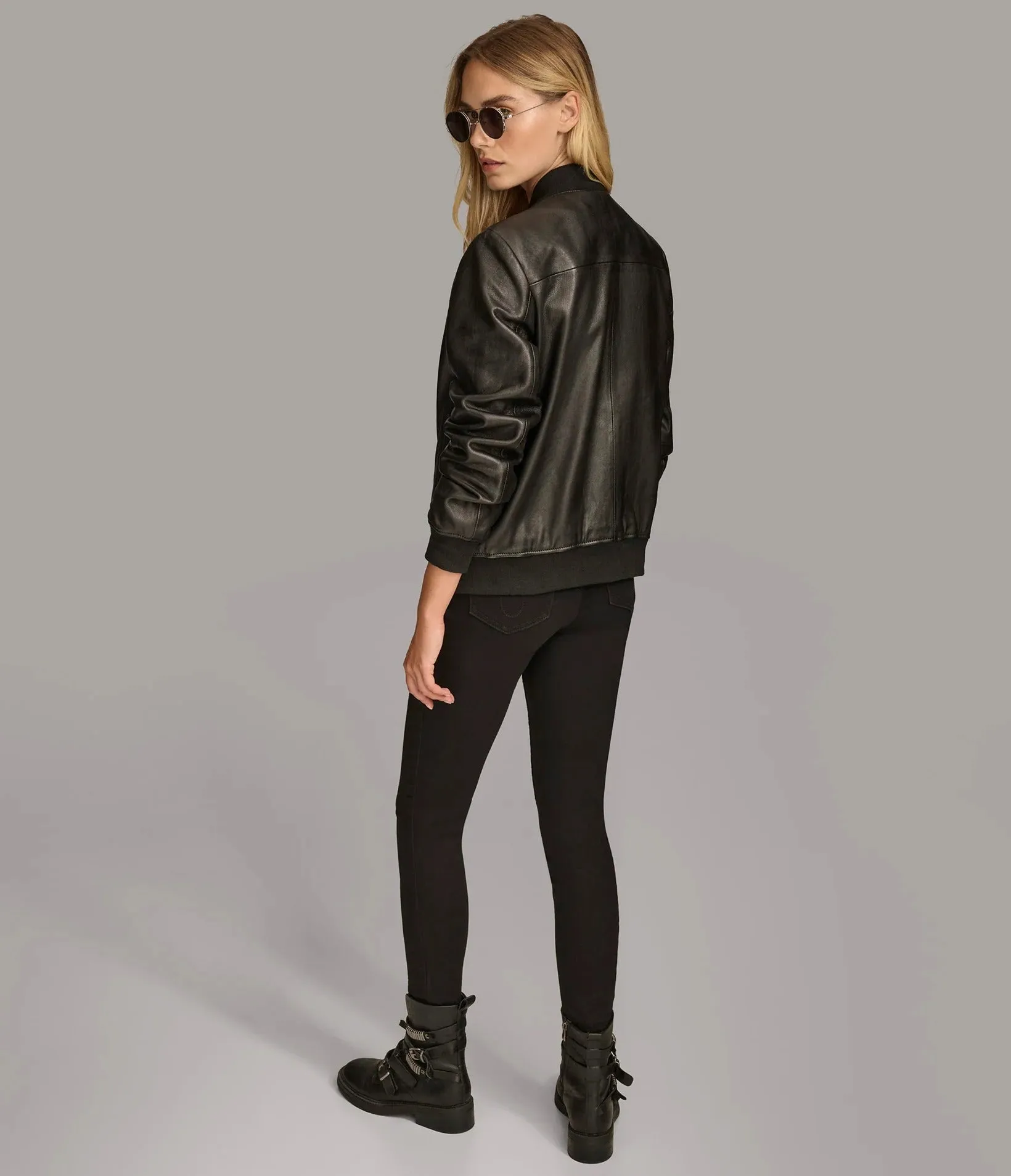 Edgy Women's Studded Bomber Leather Jacket