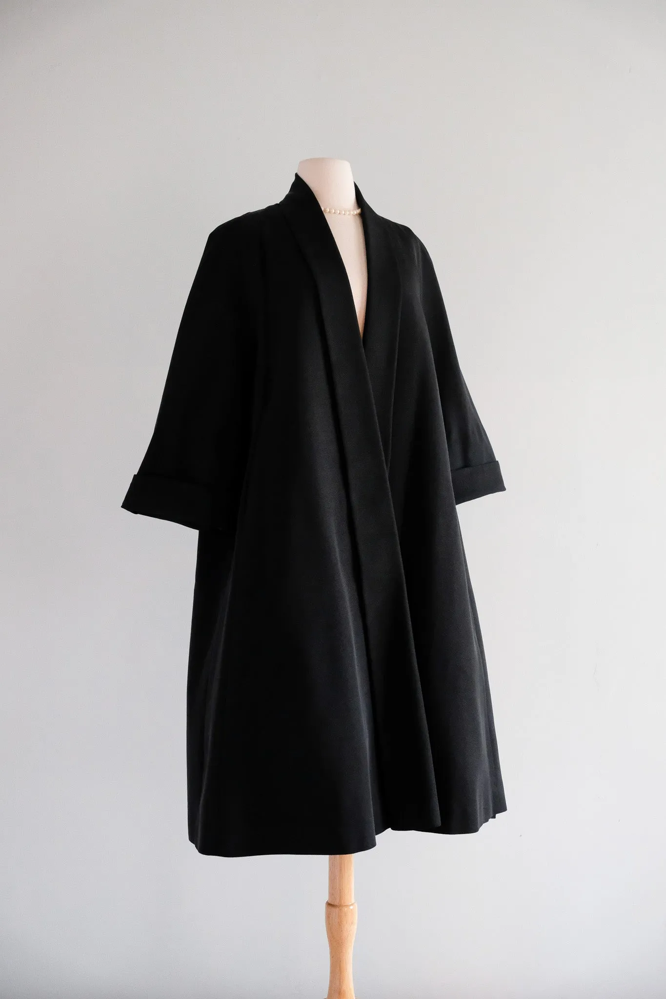 Elegant 1950's Black Faille Evening Swing Coat from Charles F Berg / ML