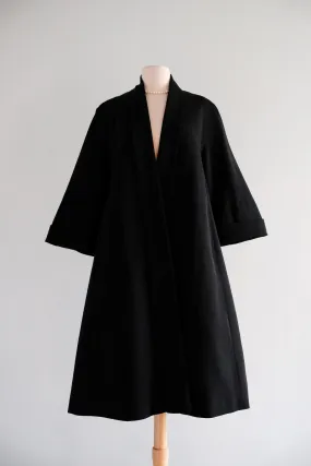 Elegant 1950's Black Faille Evening Swing Coat from Charles F Berg / ML