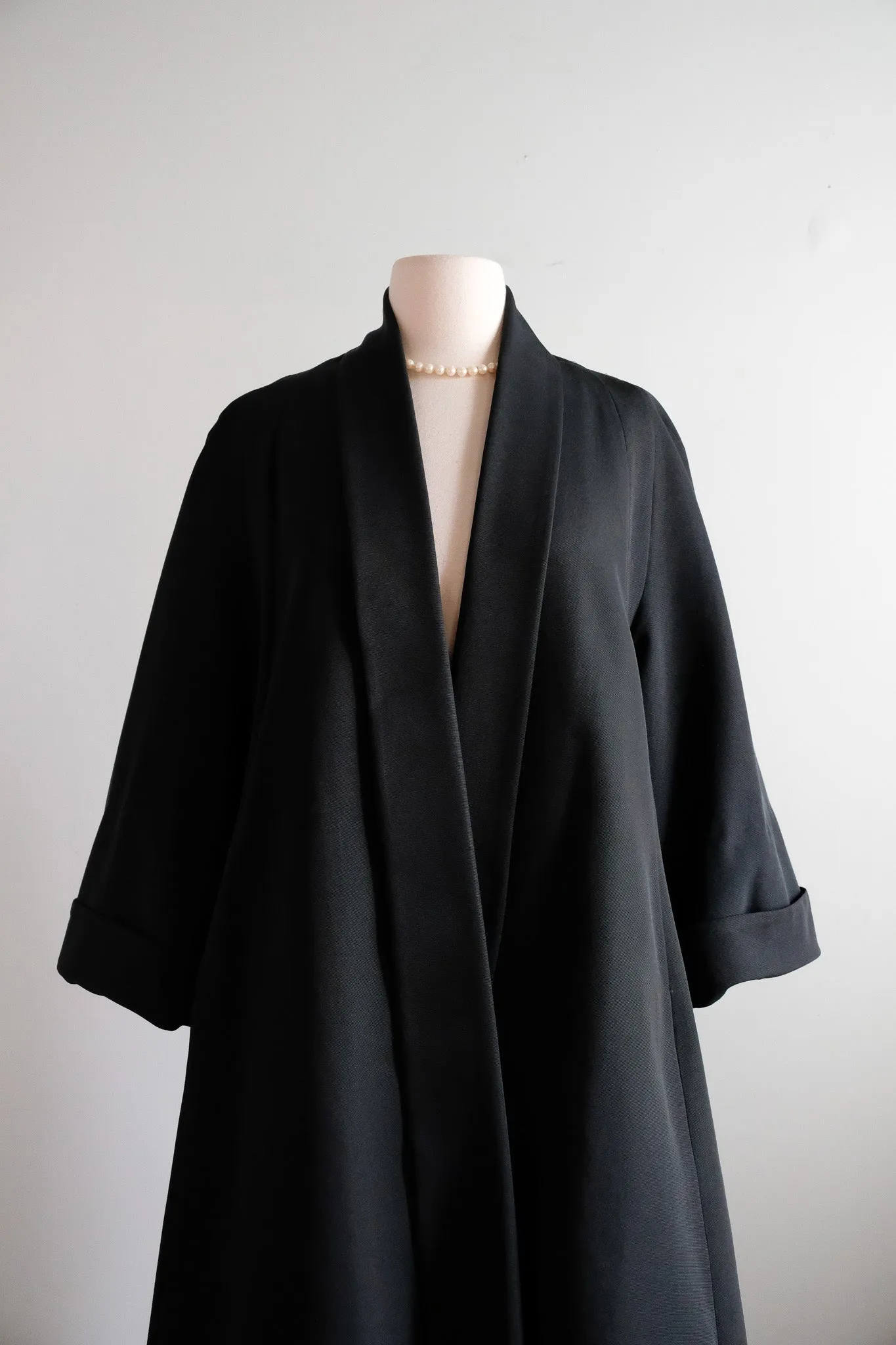 Elegant 1950's Black Faille Evening Swing Coat from Charles F Berg / ML