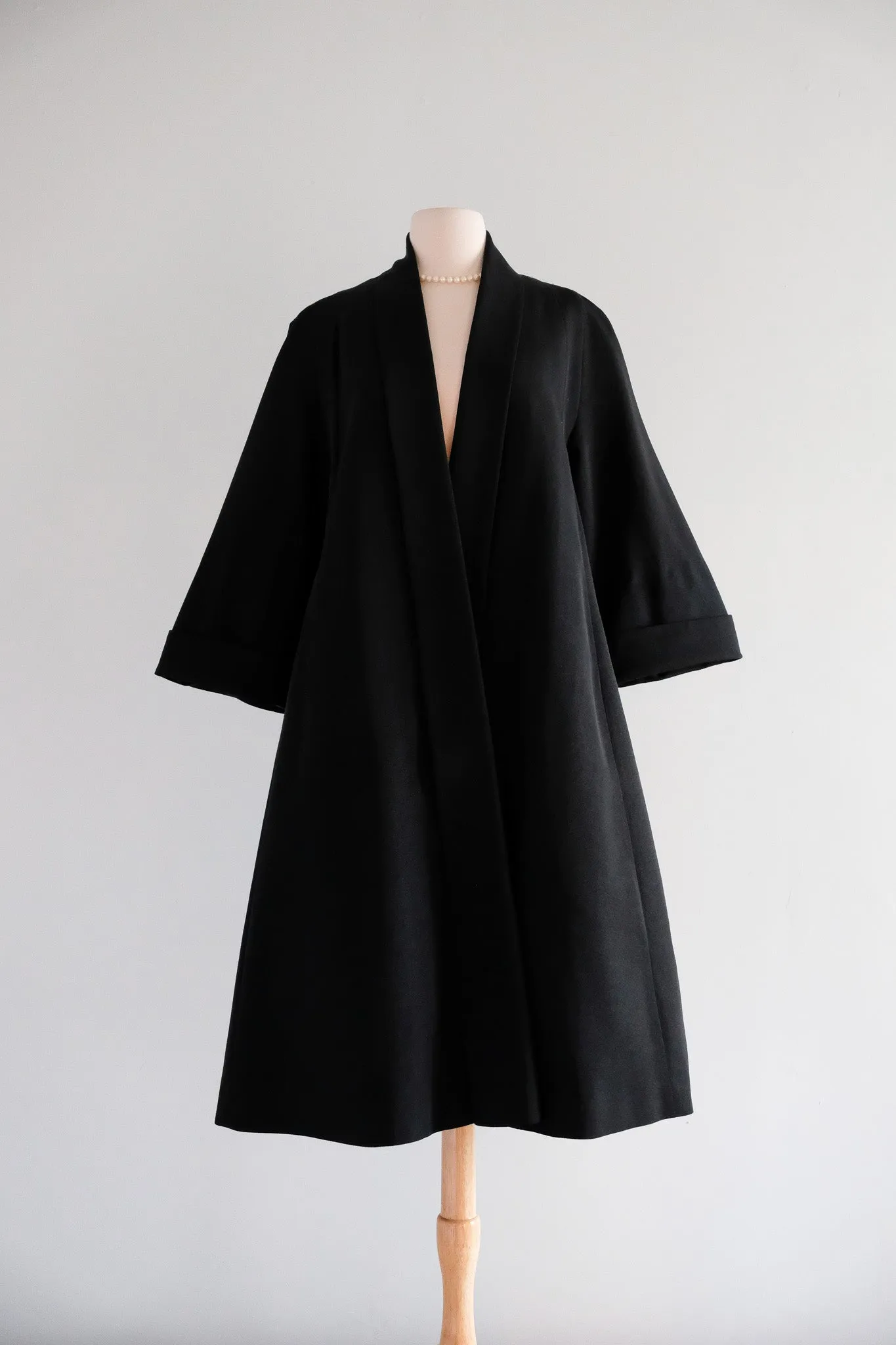 Elegant 1950's Black Faille Evening Swing Coat from Charles F Berg / ML