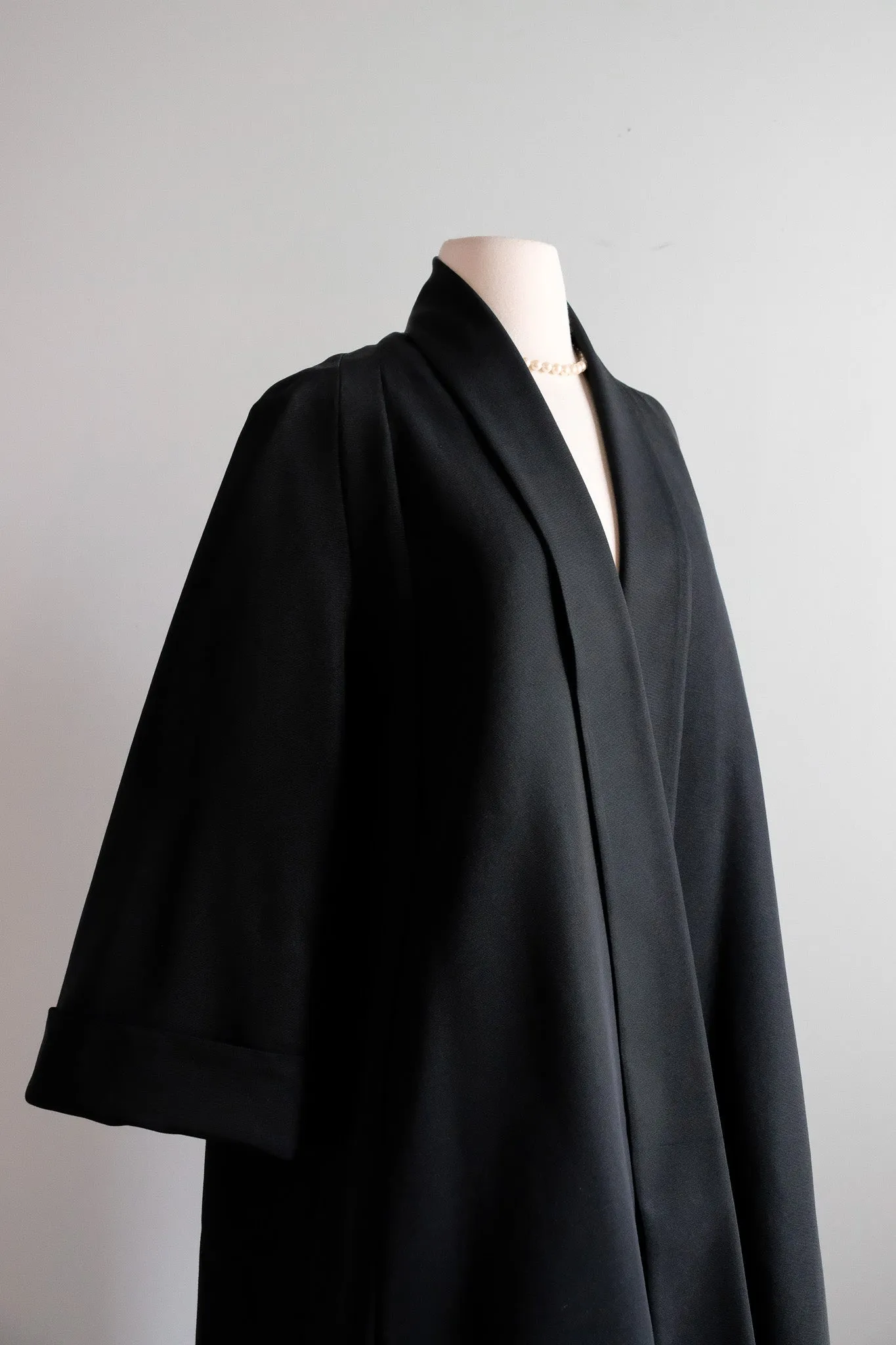 Elegant 1950's Black Faille Evening Swing Coat from Charles F Berg / ML