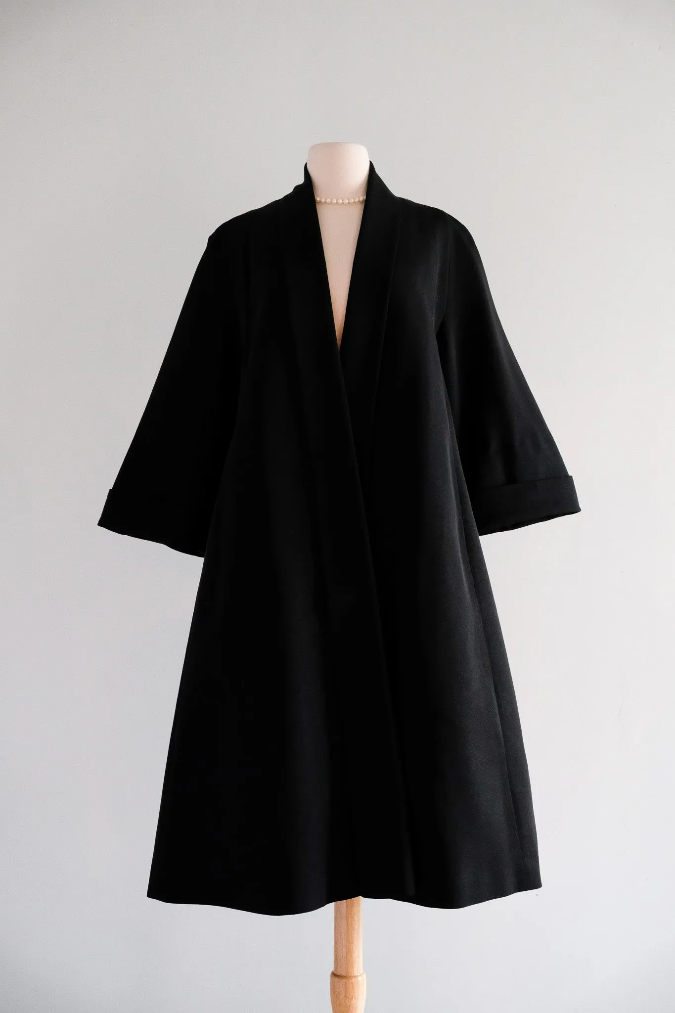 Elegant 1950's Black Faille Evening Swing Coat from Charles F Berg / ML