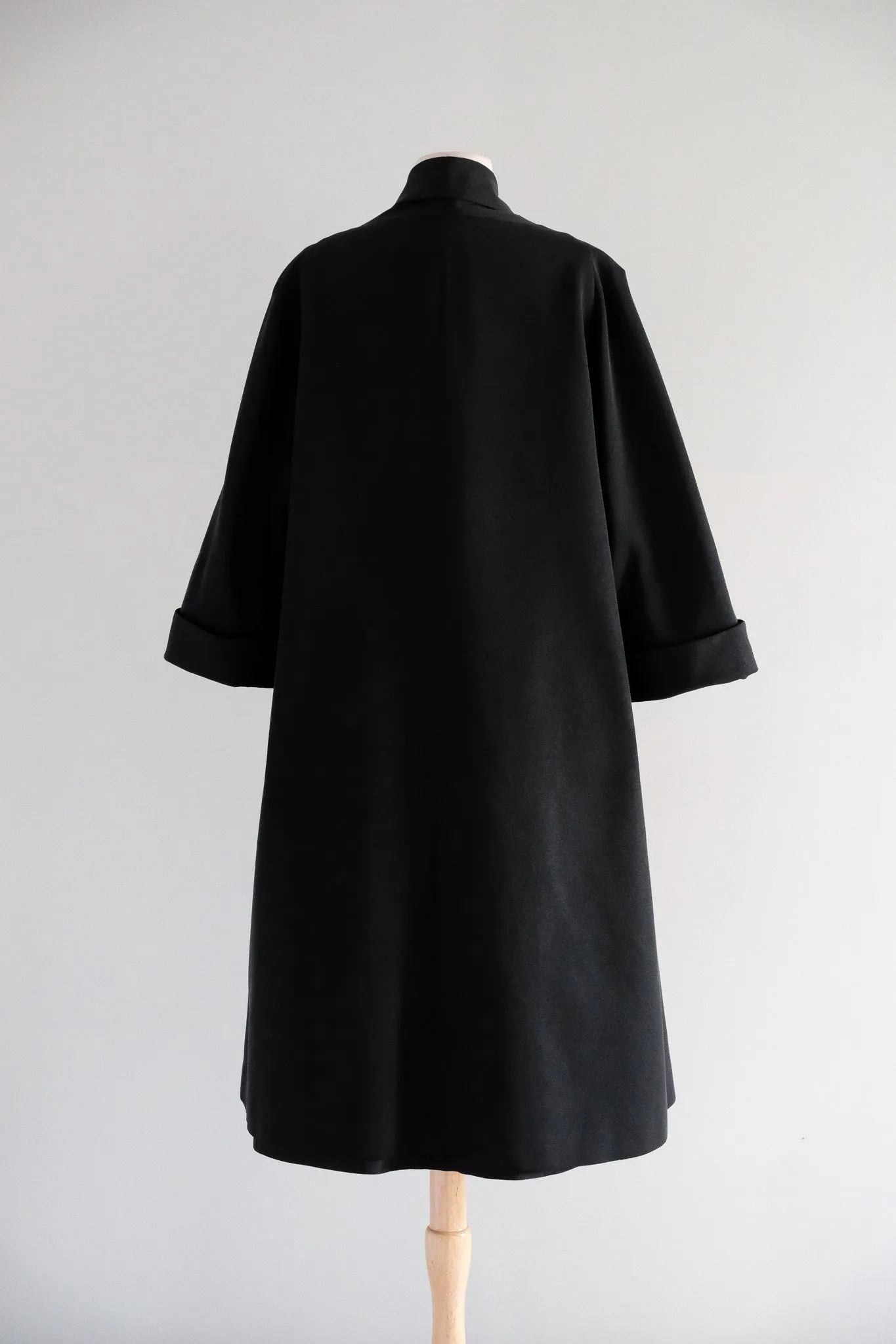 Elegant 1950's Black Faille Evening Swing Coat from Charles F Berg / ML