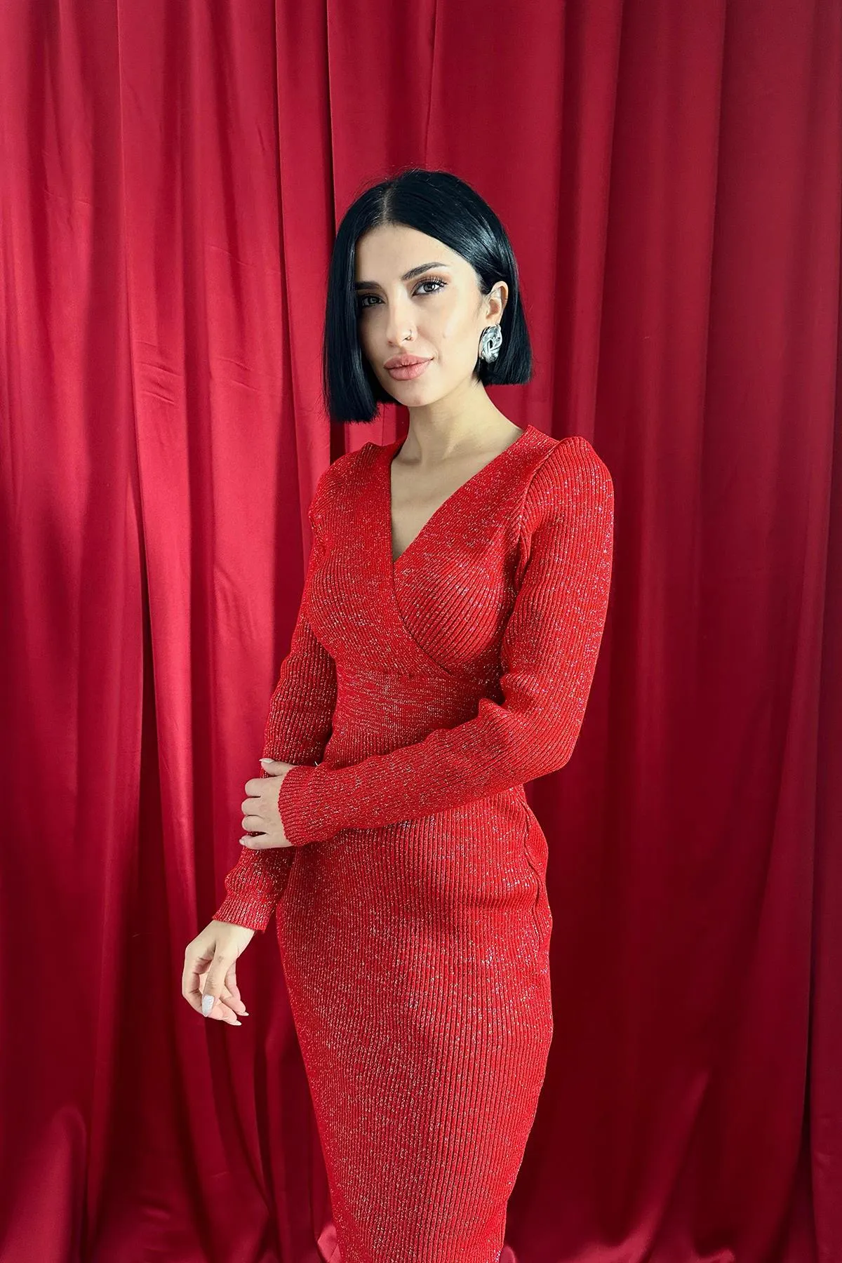 ELS Sequin Knit Dress - Red - Cincinnati