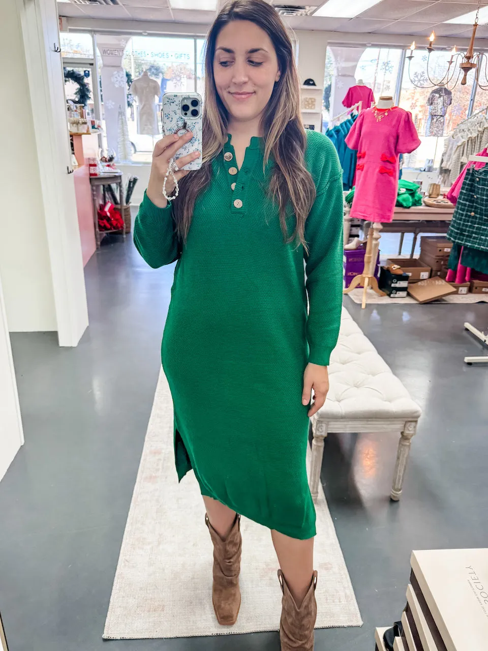 Emerald Green Sweater Dress