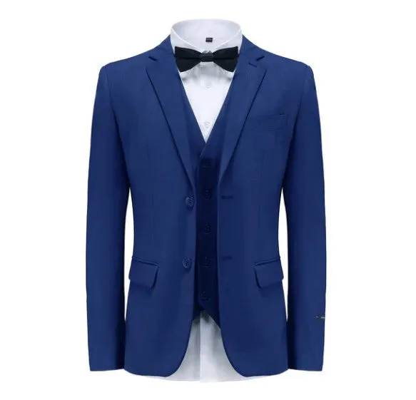 Euro Style Slim Cut Three-Piece Suit - Blue