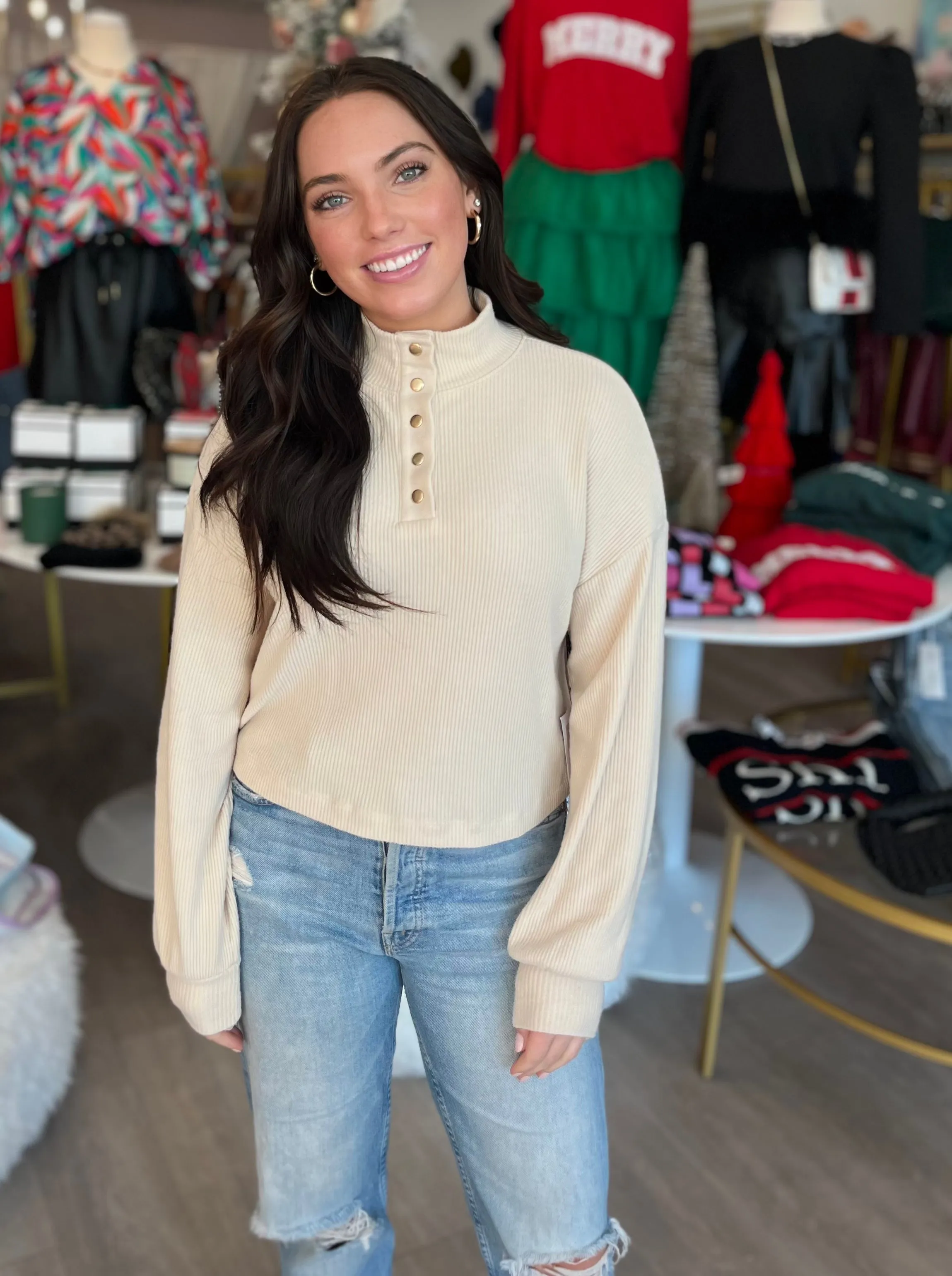 Evan Cropped Turtleneck in Cream