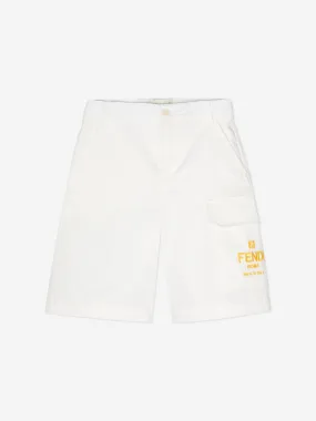 Fendi Boys Logo Cargo Shorts in White