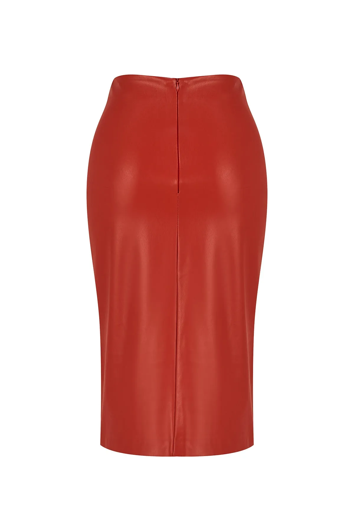 Firebrick slit detailed vegan leather skirt