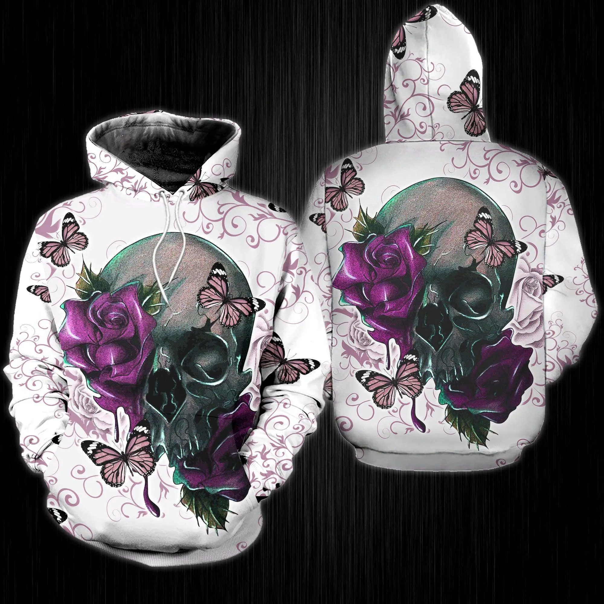 Flower Purple Butterfly Skull Gothic Artwork Combo Hoodie and Leggings