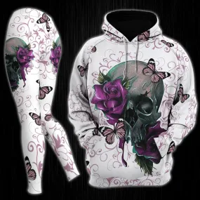 Flower Purple Butterfly Skull Gothic Artwork Combo Hoodie and Leggings