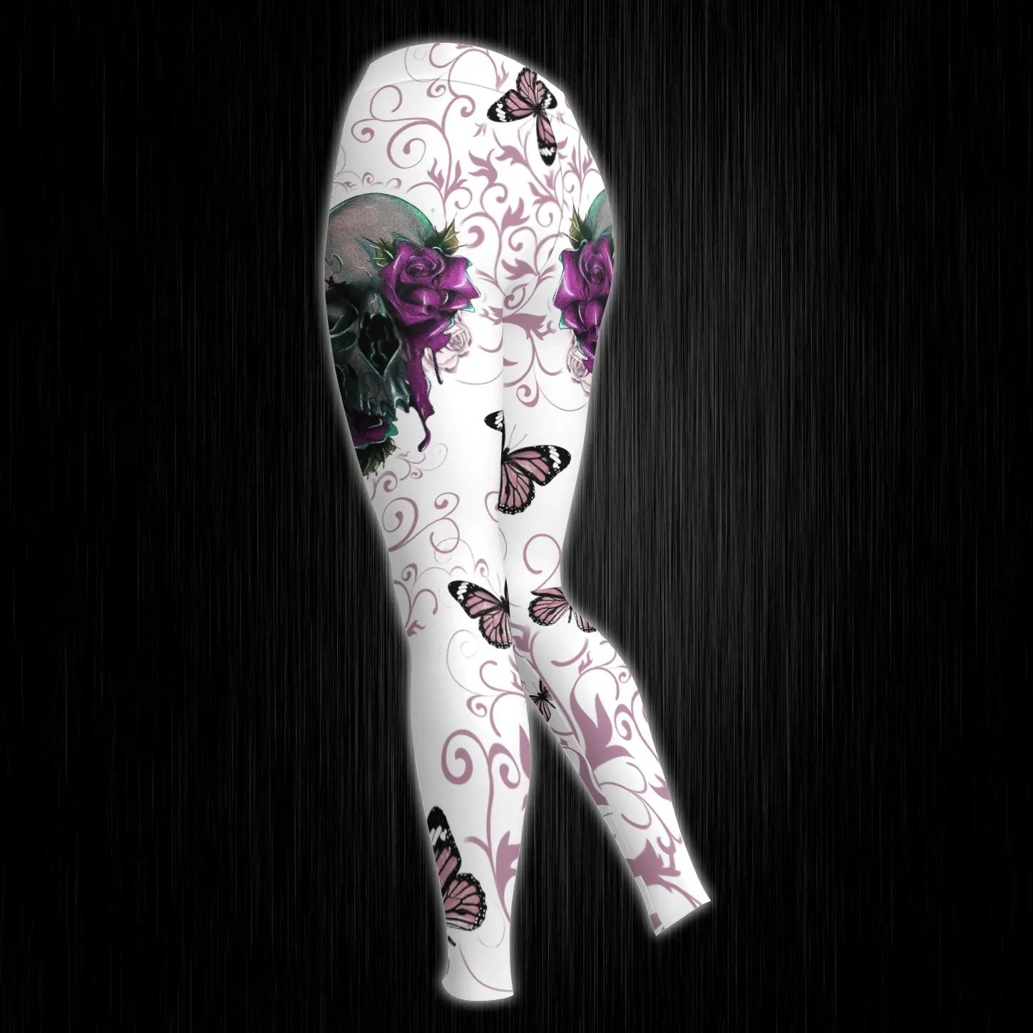 Flower Purple Butterfly Skull Gothic Artwork Combo Hoodie and Leggings