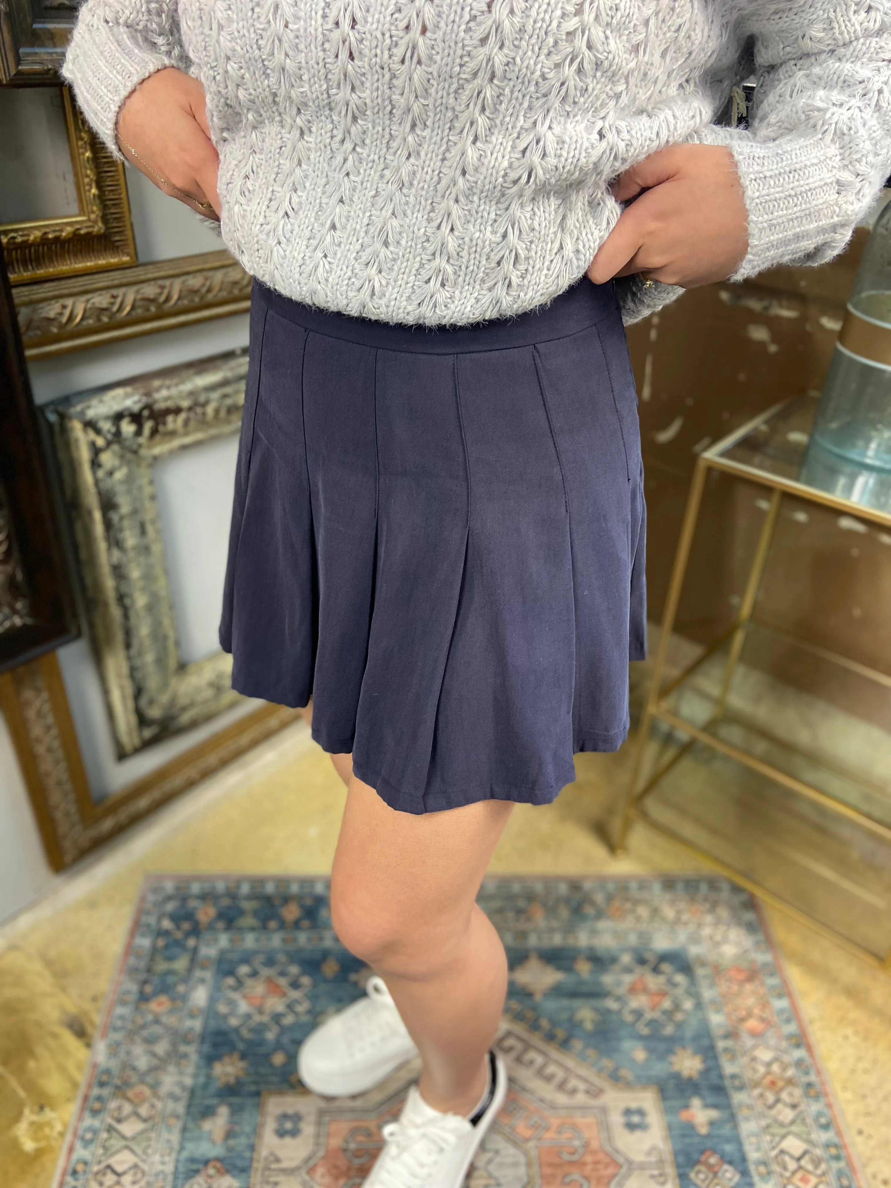 Forever Young Navy Pleated Mini Skirt