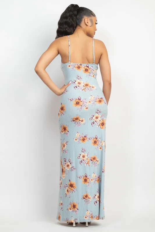 Front Tie Buttoned Floral Maxi Dress
