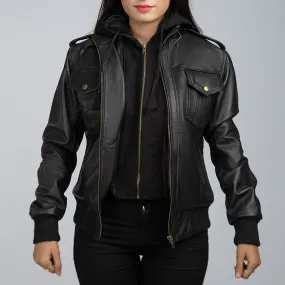 Grace Leather Biker Jacket With Detachable Hood