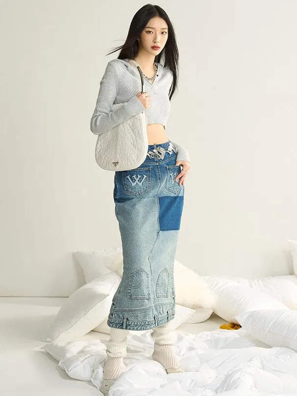 Gradient Fishtail Denim Skirt