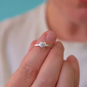 Hand Stamped Initials Heart Ring