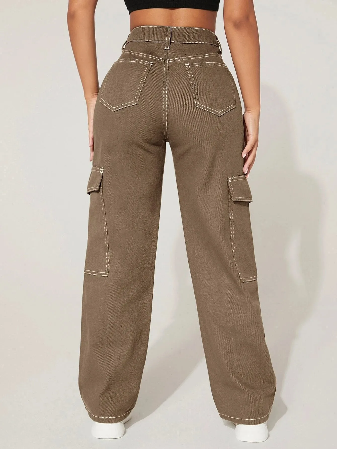 High Waist Cargo Jeans Straight Denim