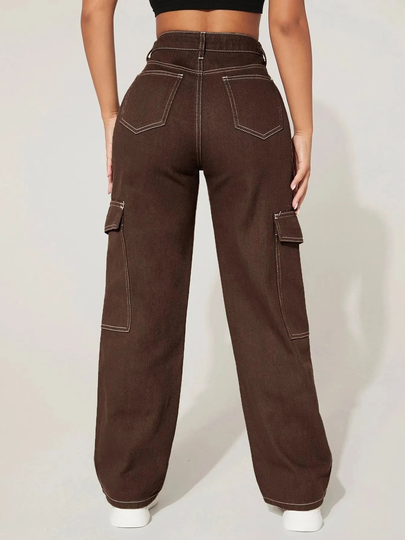 High Waist Cargo Jeans Straight Denim