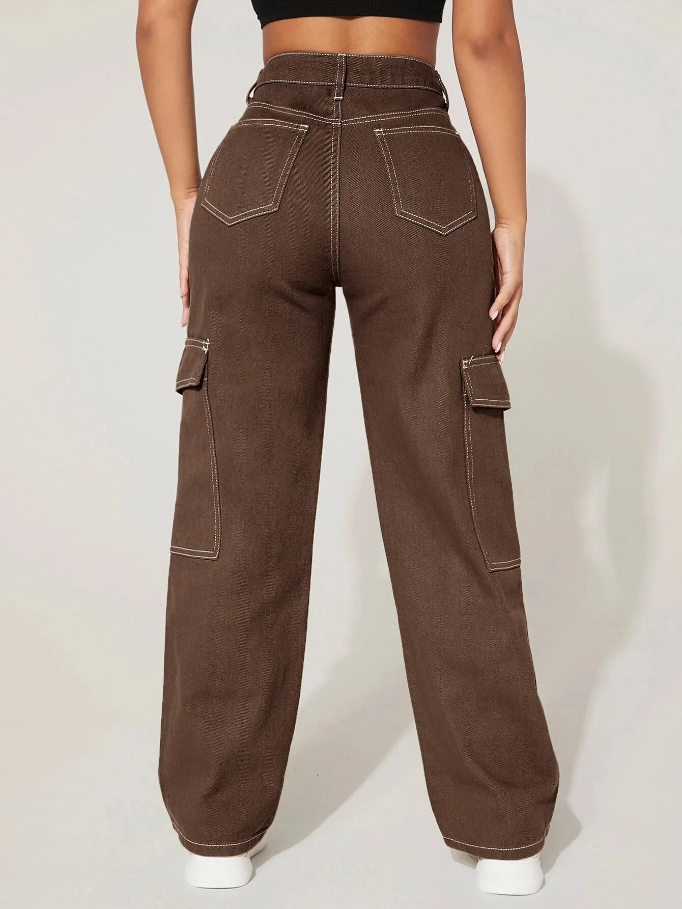 High Waist Cargo Jeans Straight Denim