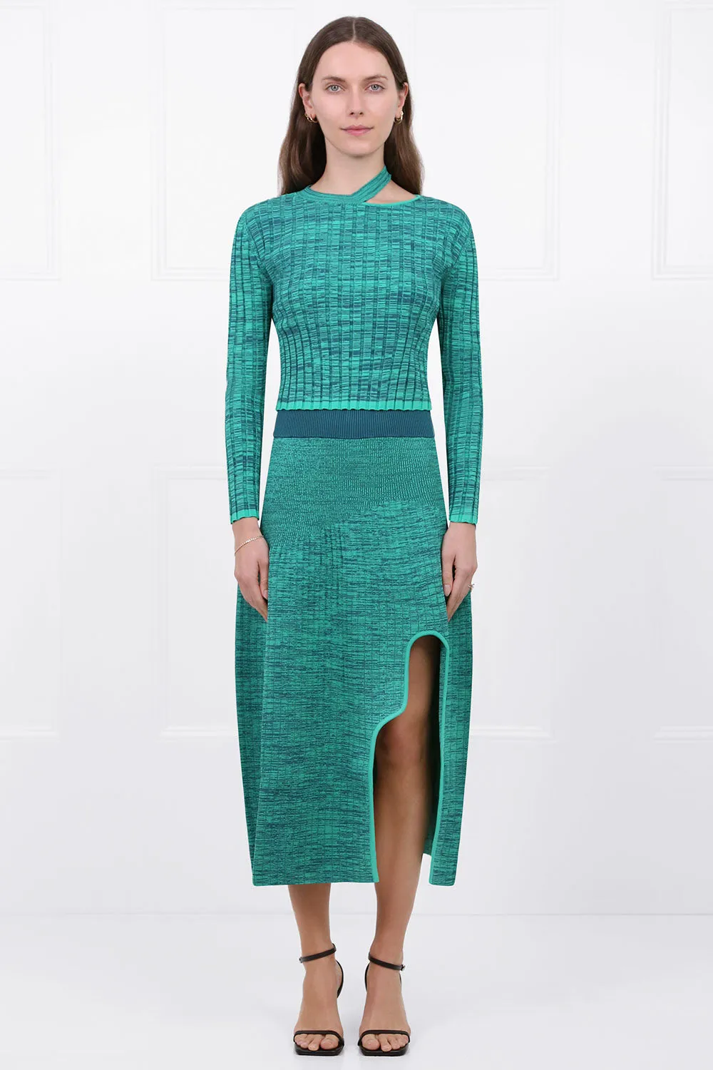HIRAM PLEATED KNIT SKIRT HEATHER GREEN