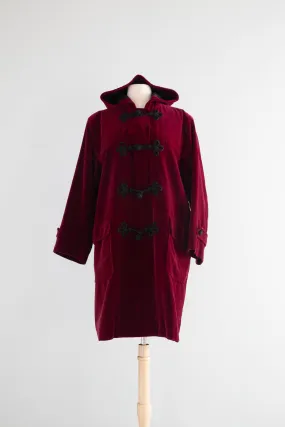Iconic 1970's Yves Saint Laurent Rive Gauche Cabernet Velvet Toggle Coat / ML