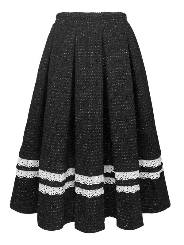 Irregular Lace Hem Jacket ＆ Flare Pleated Skirt