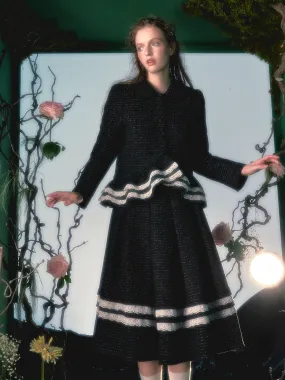 Irregular Lace Hem Jacket ＆ Flare Pleated Skirt