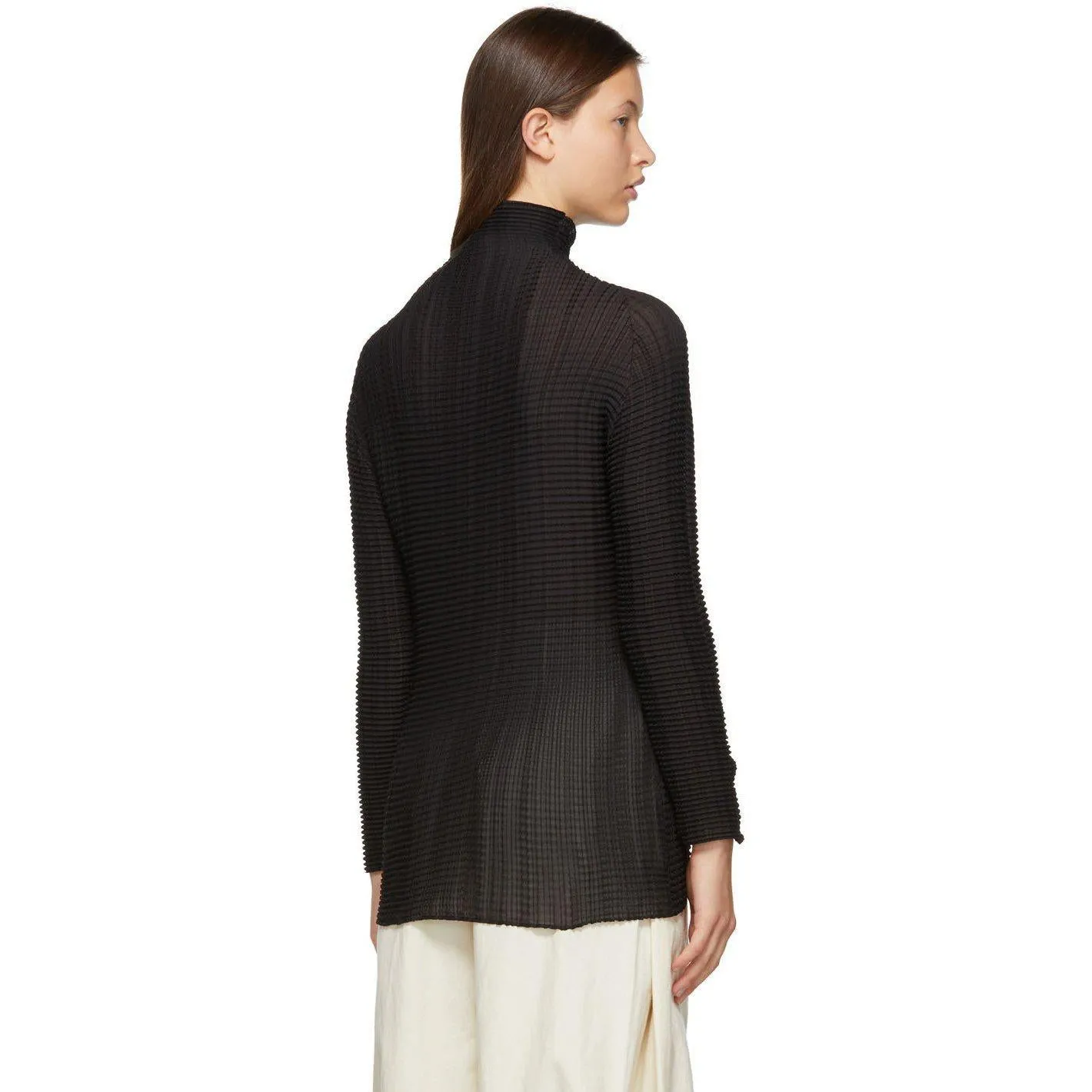 Issey Miyake Black Wooly Pleats Turtleneck