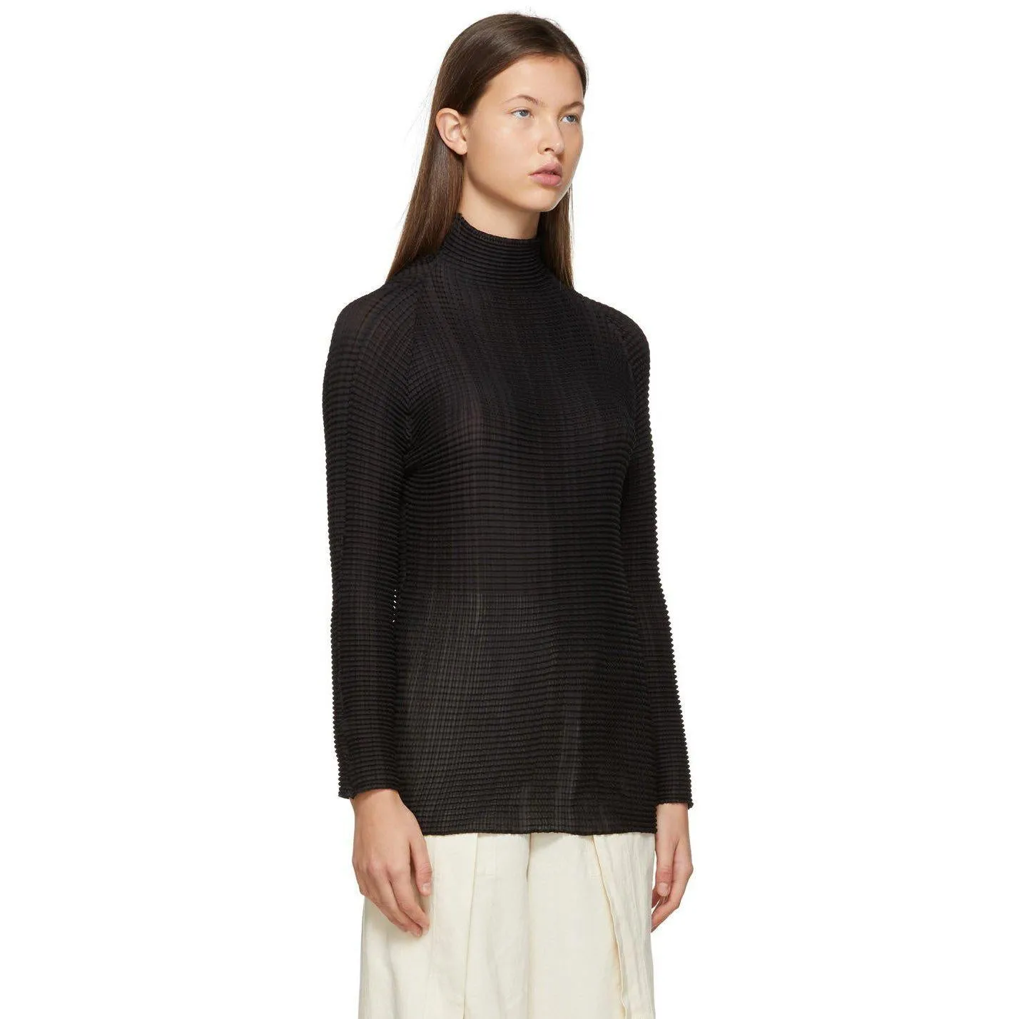 Issey Miyake Black Wooly Pleats Turtleneck