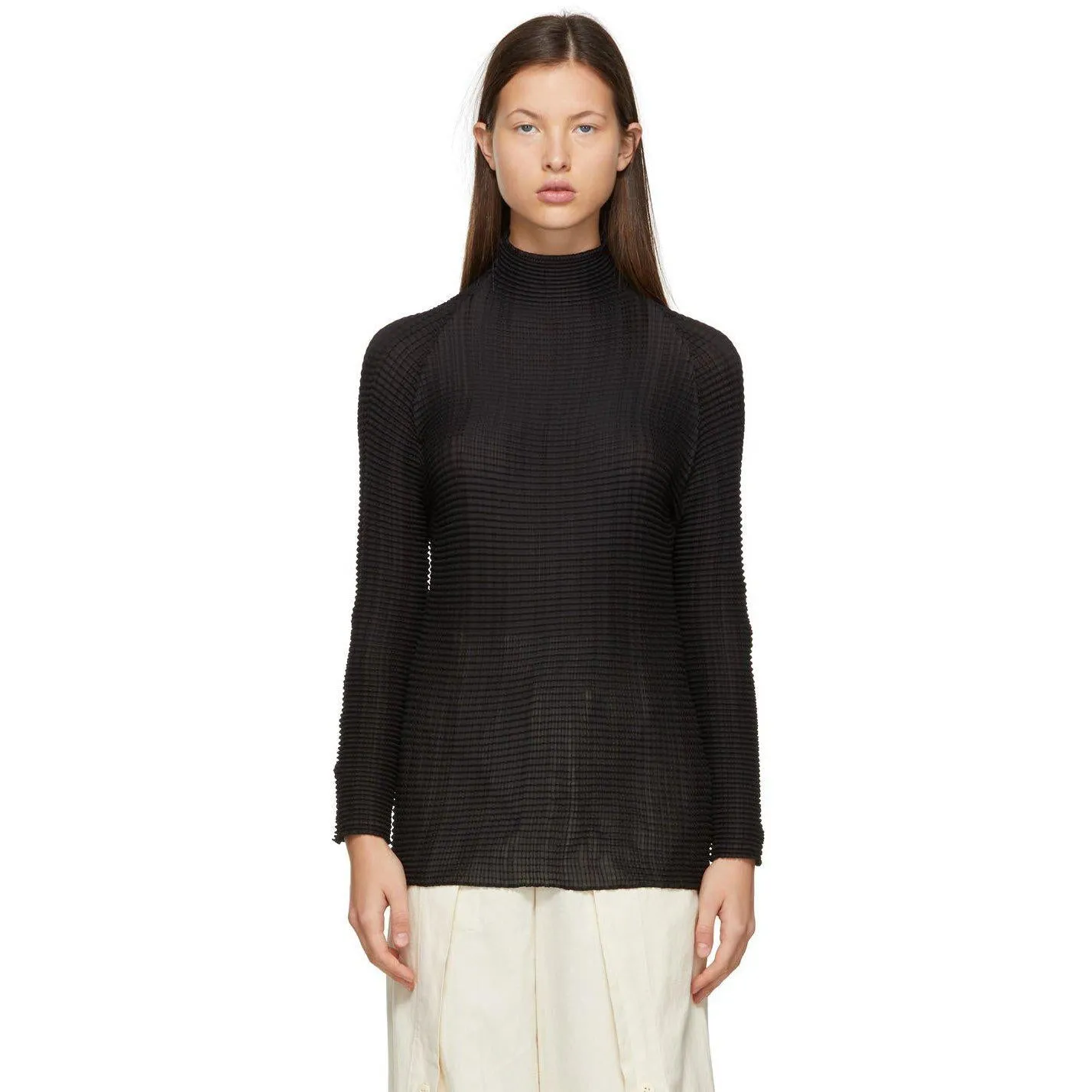 Issey Miyake Black Wooly Pleats Turtleneck