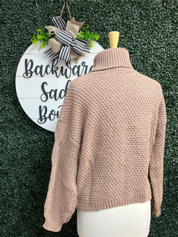Khaki Solid Turtleneck Knit Pullover
