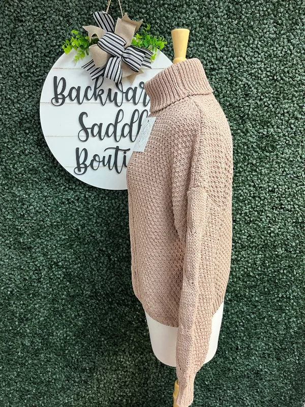 Khaki Solid Turtleneck Knit Pullover
