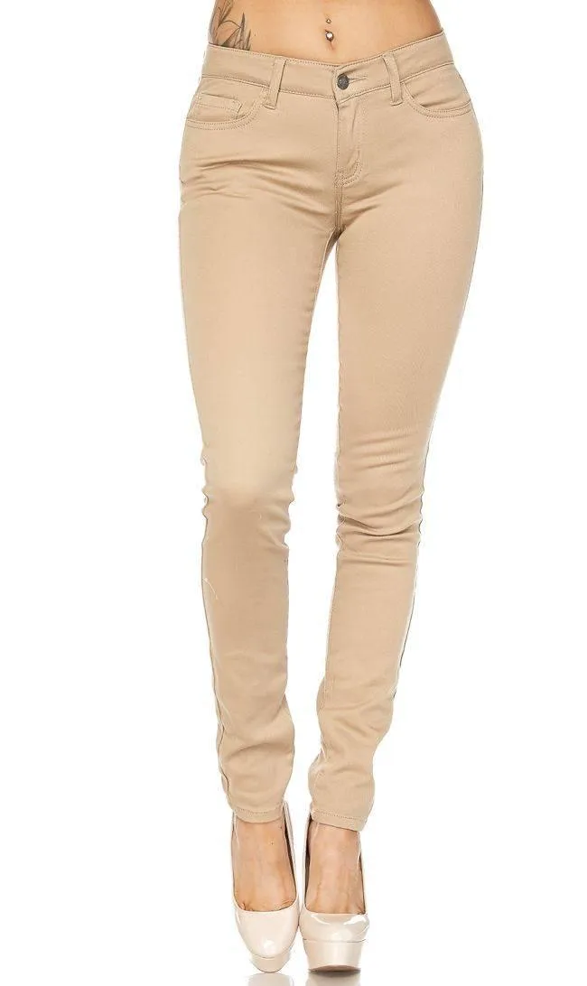 Khaki Stretchy School Uniform Skinny Pants (Plus Sizes Available)