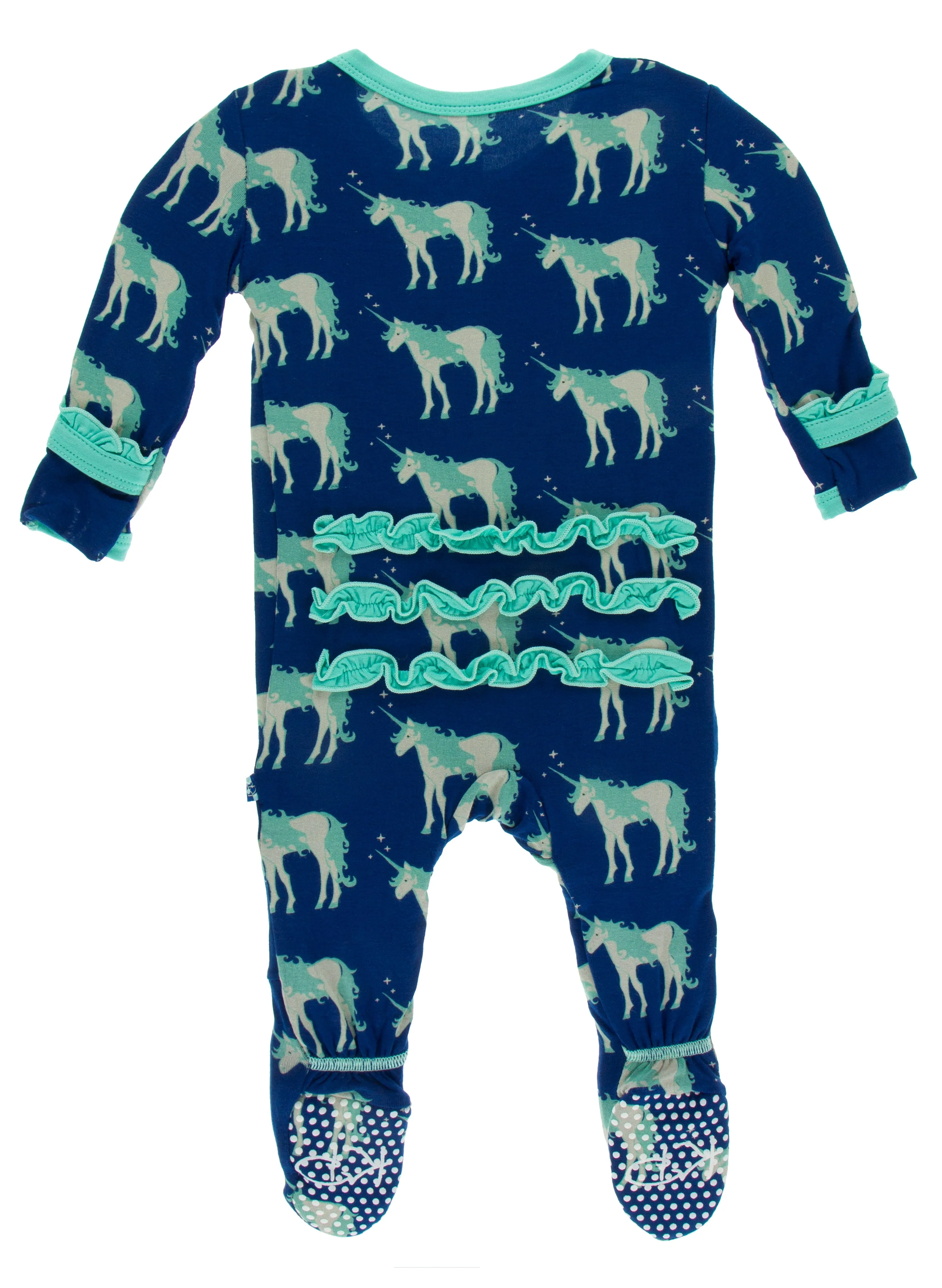 KicKee Pants Flag Blue Unicorns Classic Ruffle Footie with Zipper
