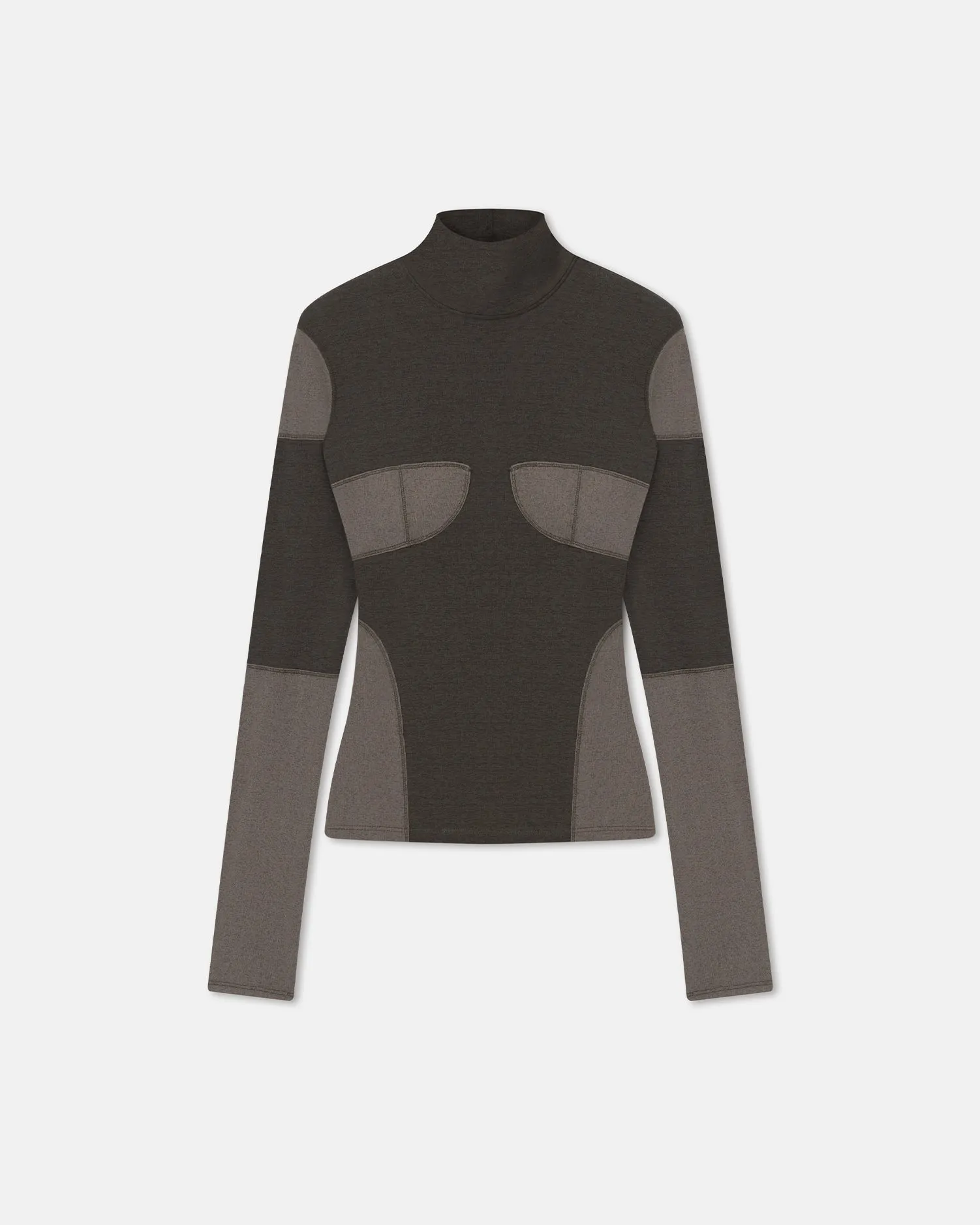 Klaris - Patchwork Jersey Top - Dark Moss/Fossil Grey