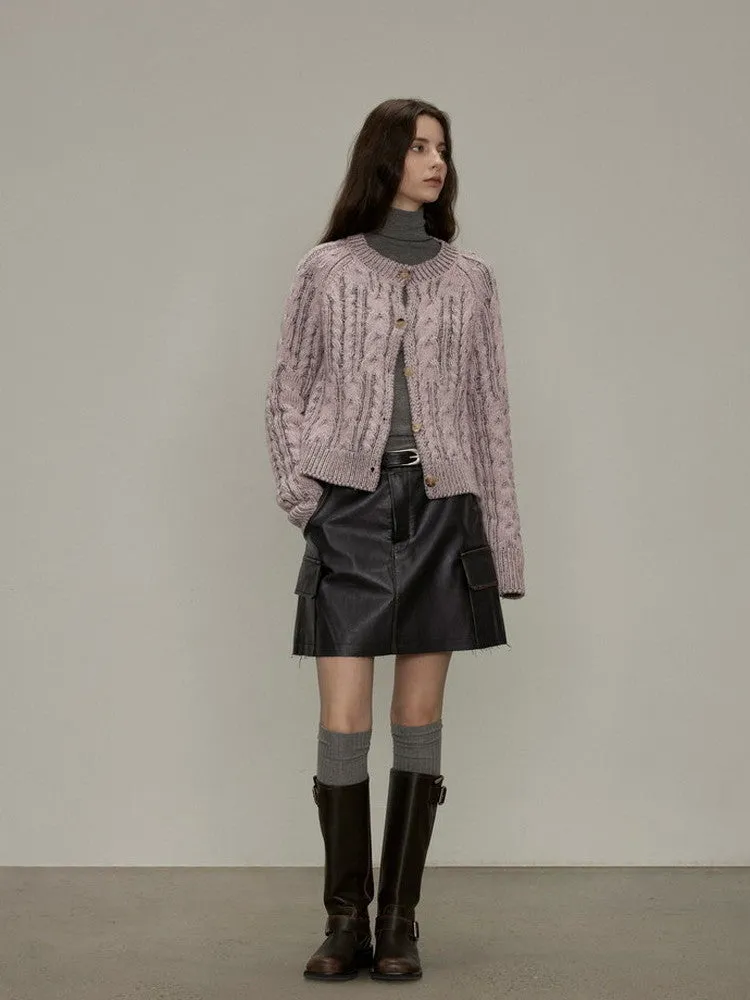 Leather Cool Smooth Plain Mini-Skirt
