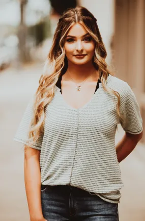 Light Sage V-Neck Top