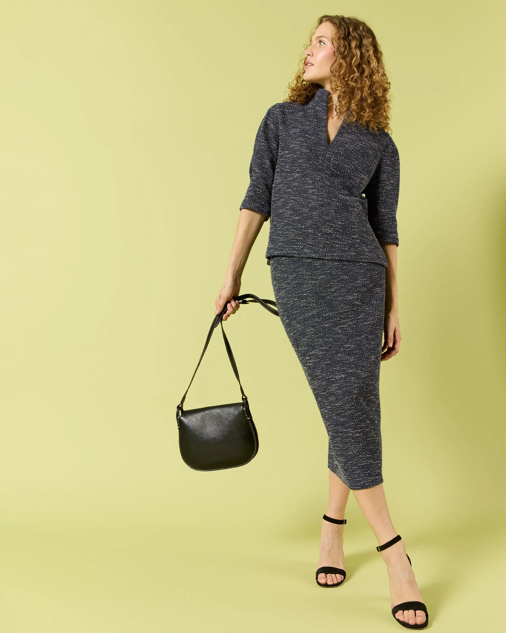 Long Pull-On Skirt in Ink Speckled Knit