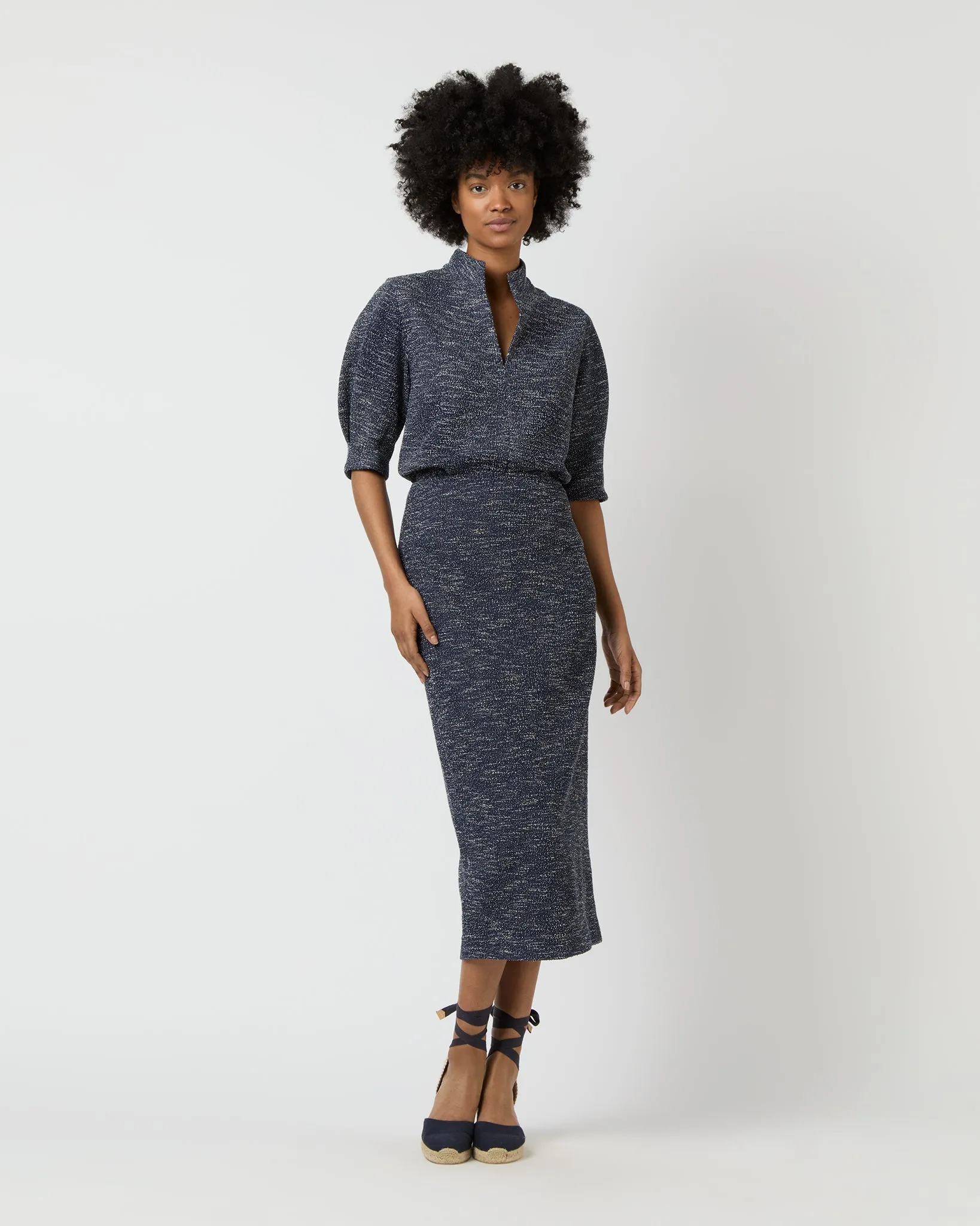 Long Pull-On Skirt in Ink Speckled Knit