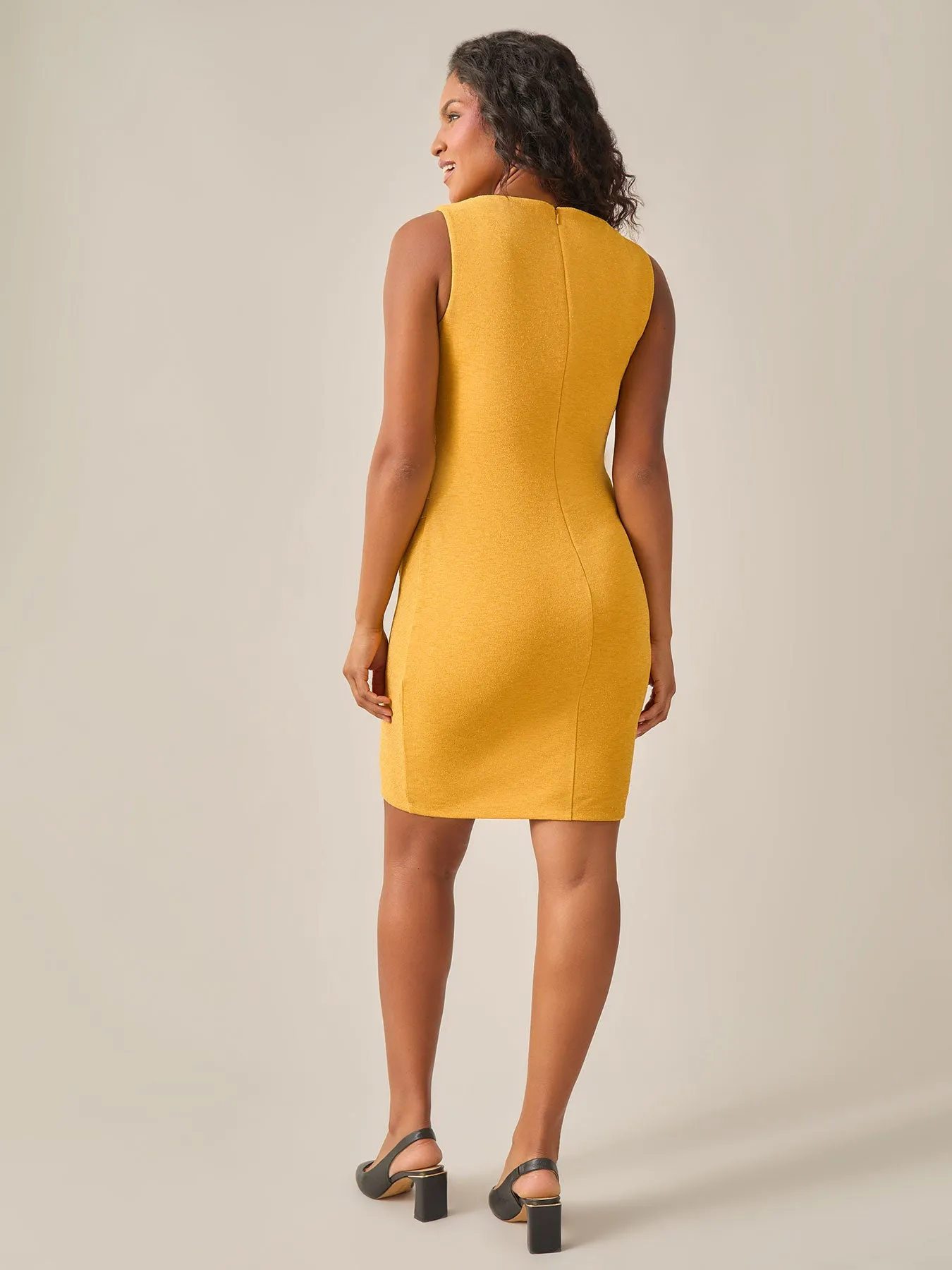 Lurex Knit Sleeveless Side Pleat Dress, Gold Signature