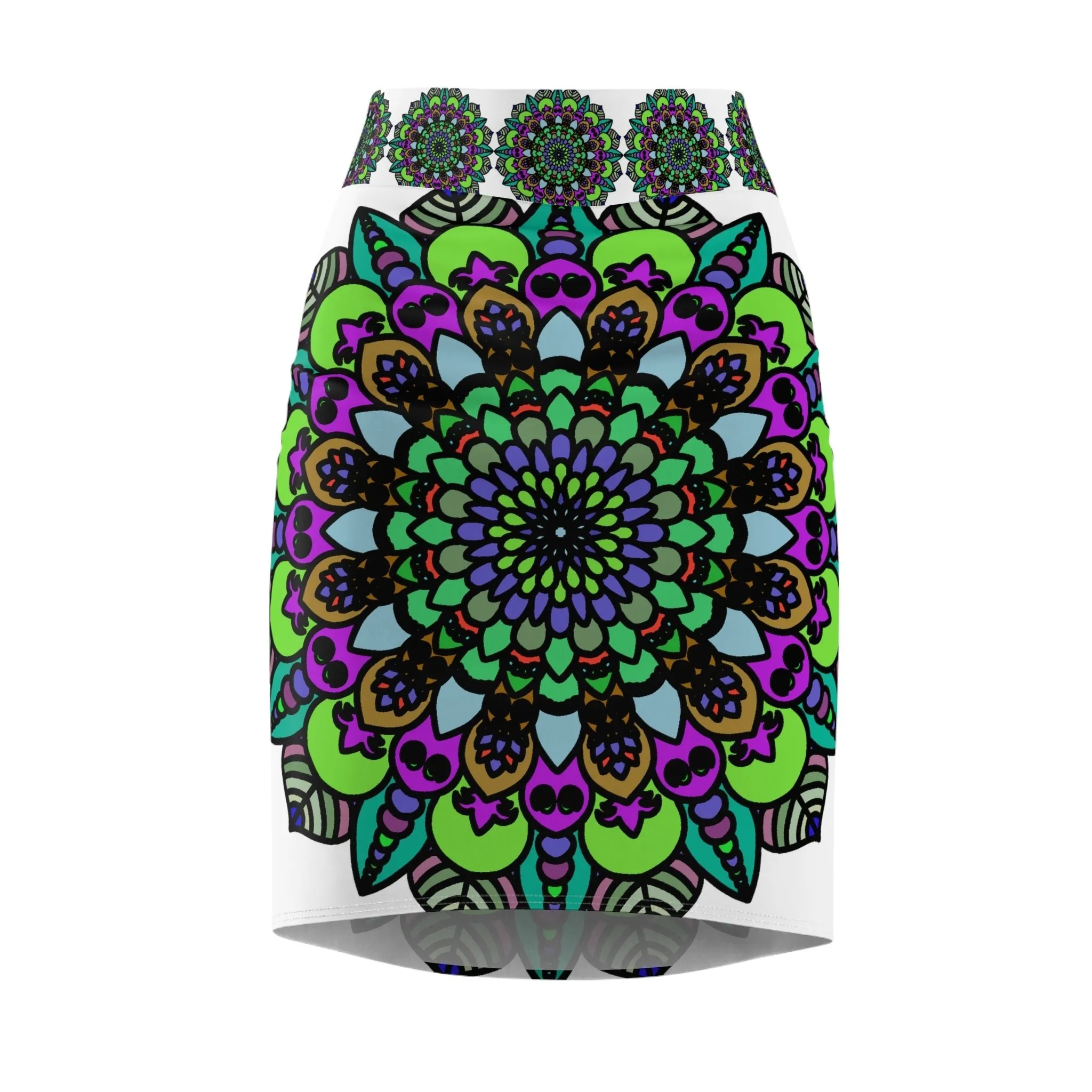Mandala Pencil Skirt - Purple, Azure, Iridescent