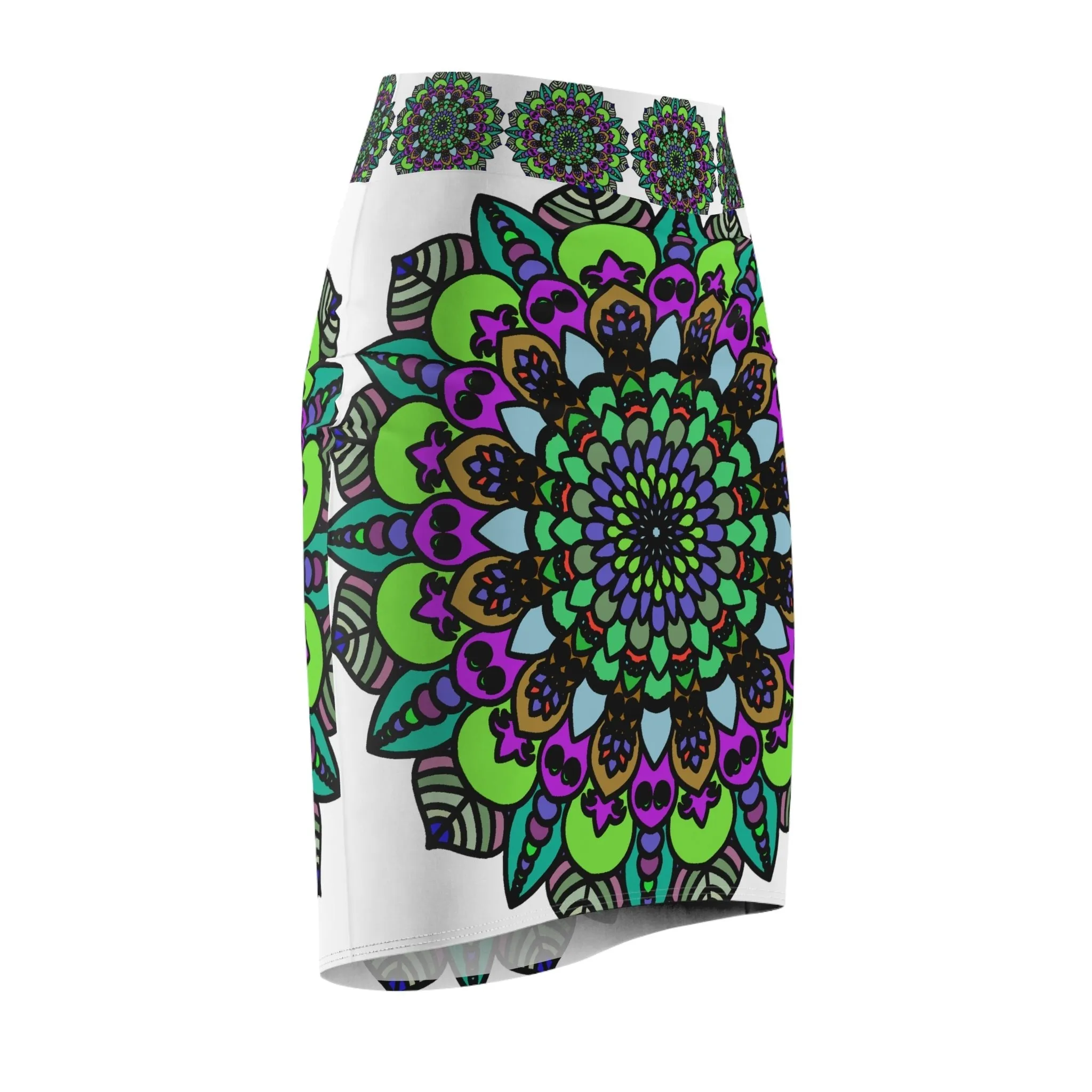 Mandala Pencil Skirt - Purple, Azure, Iridescent