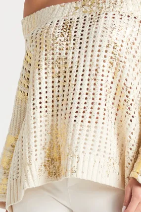 Metallic Crochet Boatneck Sweater