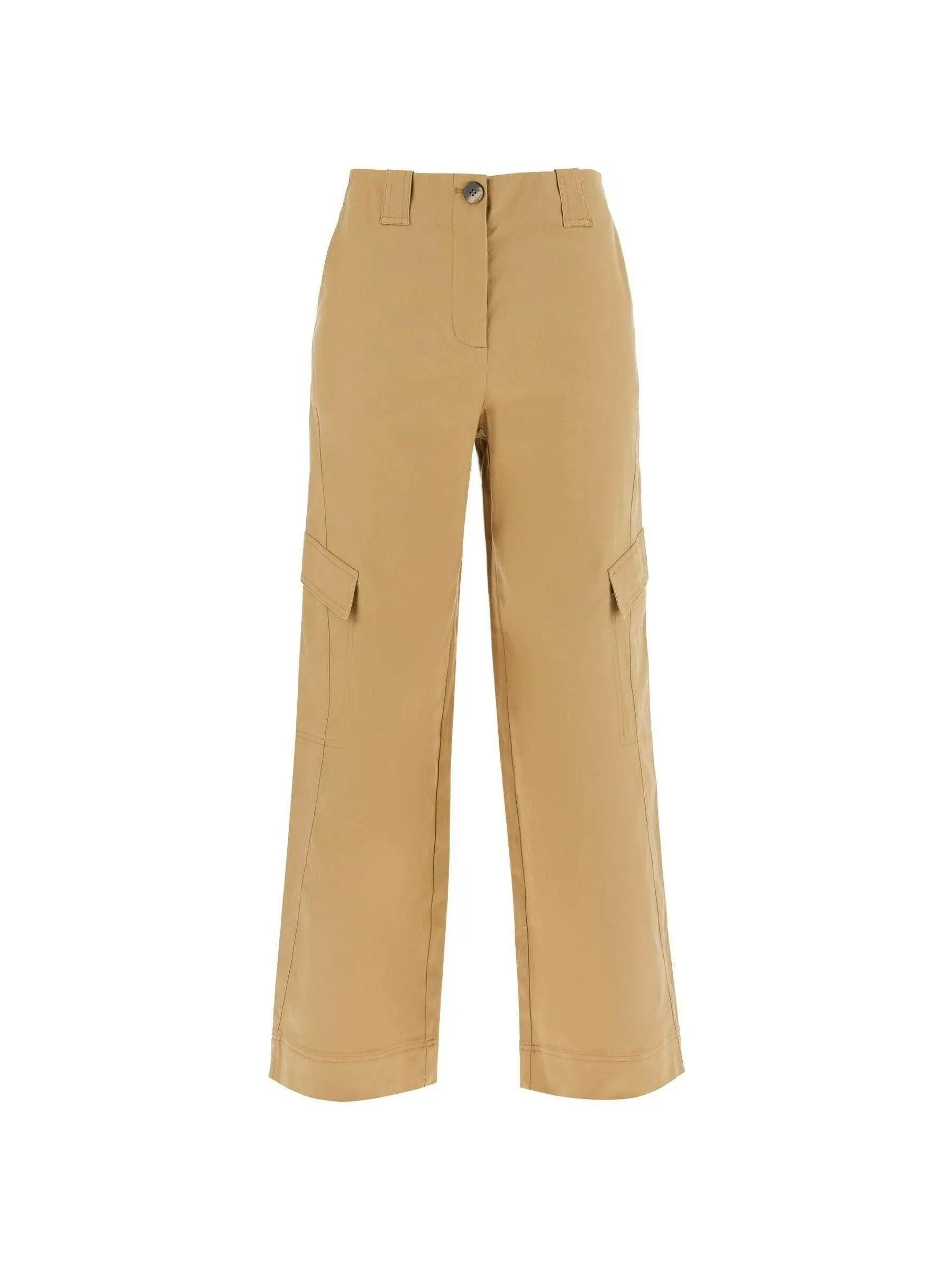 Mid Waist Herringbone Cargo Trousers