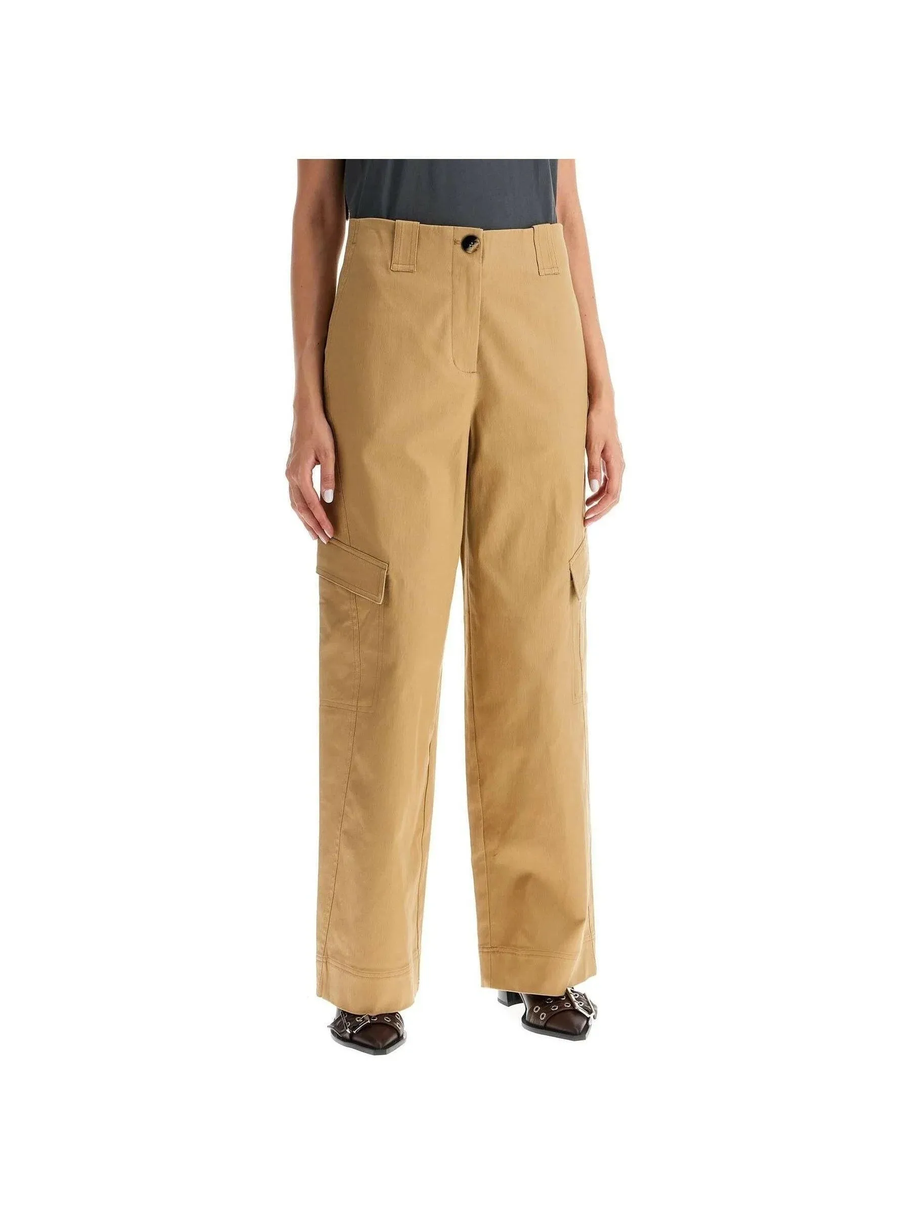 Mid Waist Herringbone Cargo Trousers