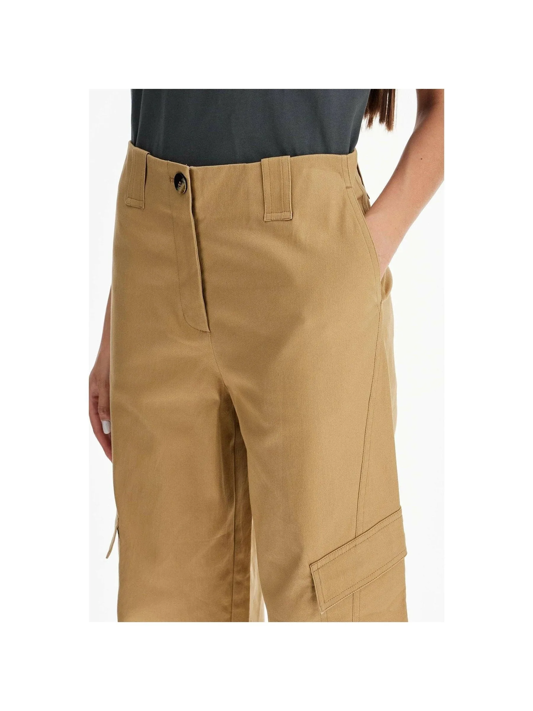 Mid Waist Herringbone Cargo Trousers